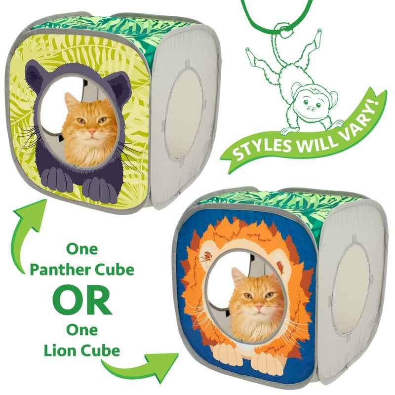 Kitty City Safari Jungle Pop-Up Cat Cube, Collapsible Indoor Cat Hideout & Play Cube with Peekaboo Openings, Easy Storage, 15â€ x 15â€ x 15â€ - Image 3